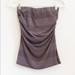 SUNDRY Grey Striped Strapless Ruched Tube Top | 2